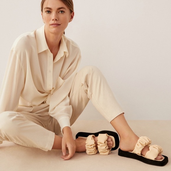 Mango | Shoes | Mango Ruched Strip Slide Leather Sandals Cream | Poshmark